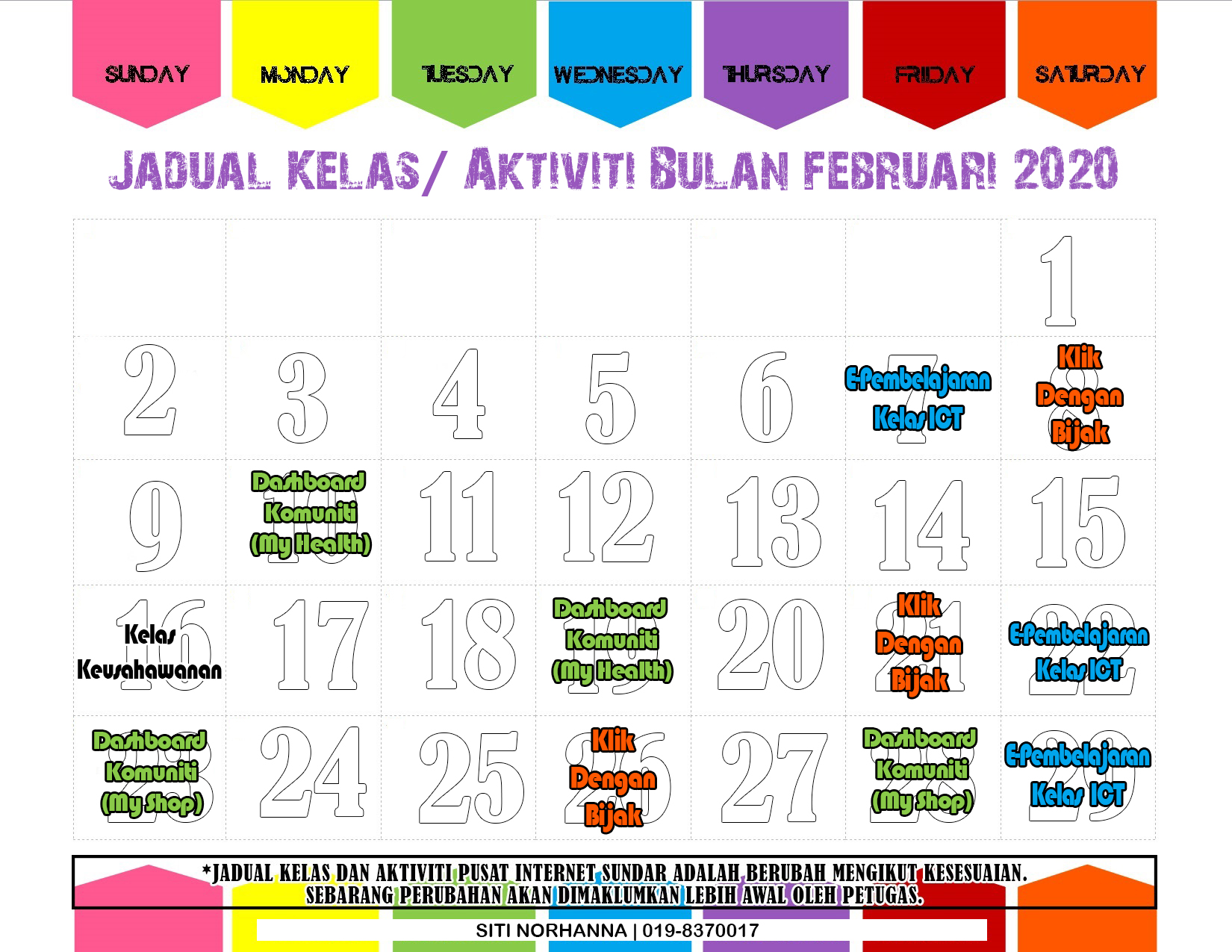 jadual aktiviti feb 2020