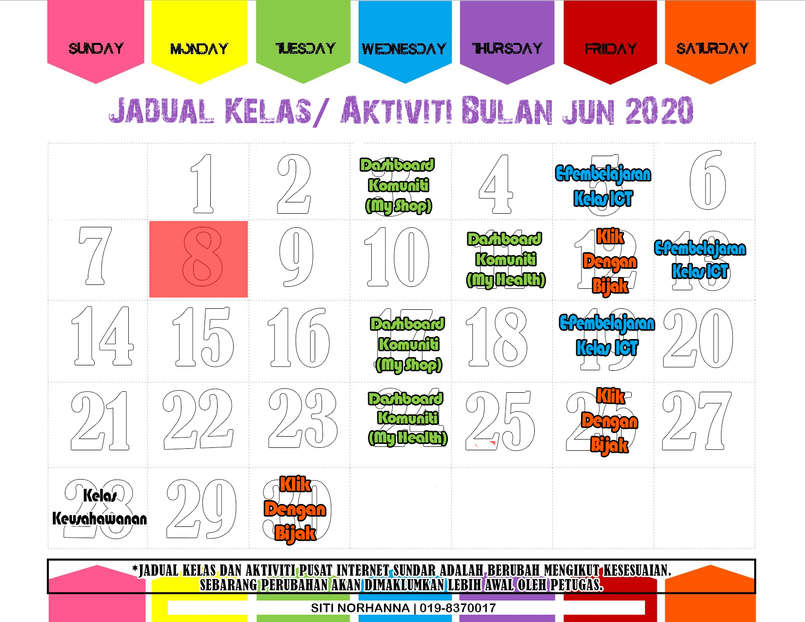 jadual aktiviti june 2020